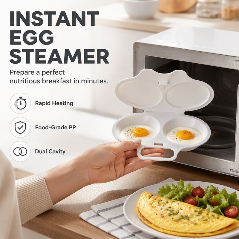 Microwave Egg Cooker, 2‑Cavity Egg Poacher Mold for Quick Breakfast