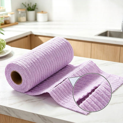 Tear‑Away Coral Fleece Cleaning Cloth Roll, Wet & Dry Dual‑Use Kitchen Dish Rags